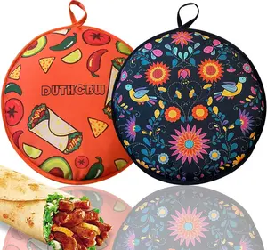 2 PACK Large Tortilla Warmers, Premium Insulated Fabric Pouch Keeps Tacos, Naan, Pizza & Flour Tortillas Cozily Warm, Microwavable & Classic, Ideal for Family Feasts, Orange/Black