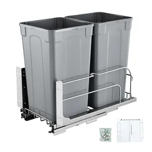 TikTokShopBlackFridayVEVOR Pull-Out Trash Can, 27 QT x2 Double Under Mount Kitchen Waste Container, Heavy Duty Garbage Recycling Bin with Door Kit and Soft Close Slide, for Kitchen Cabinet, Sink, Under Counter (Grey)