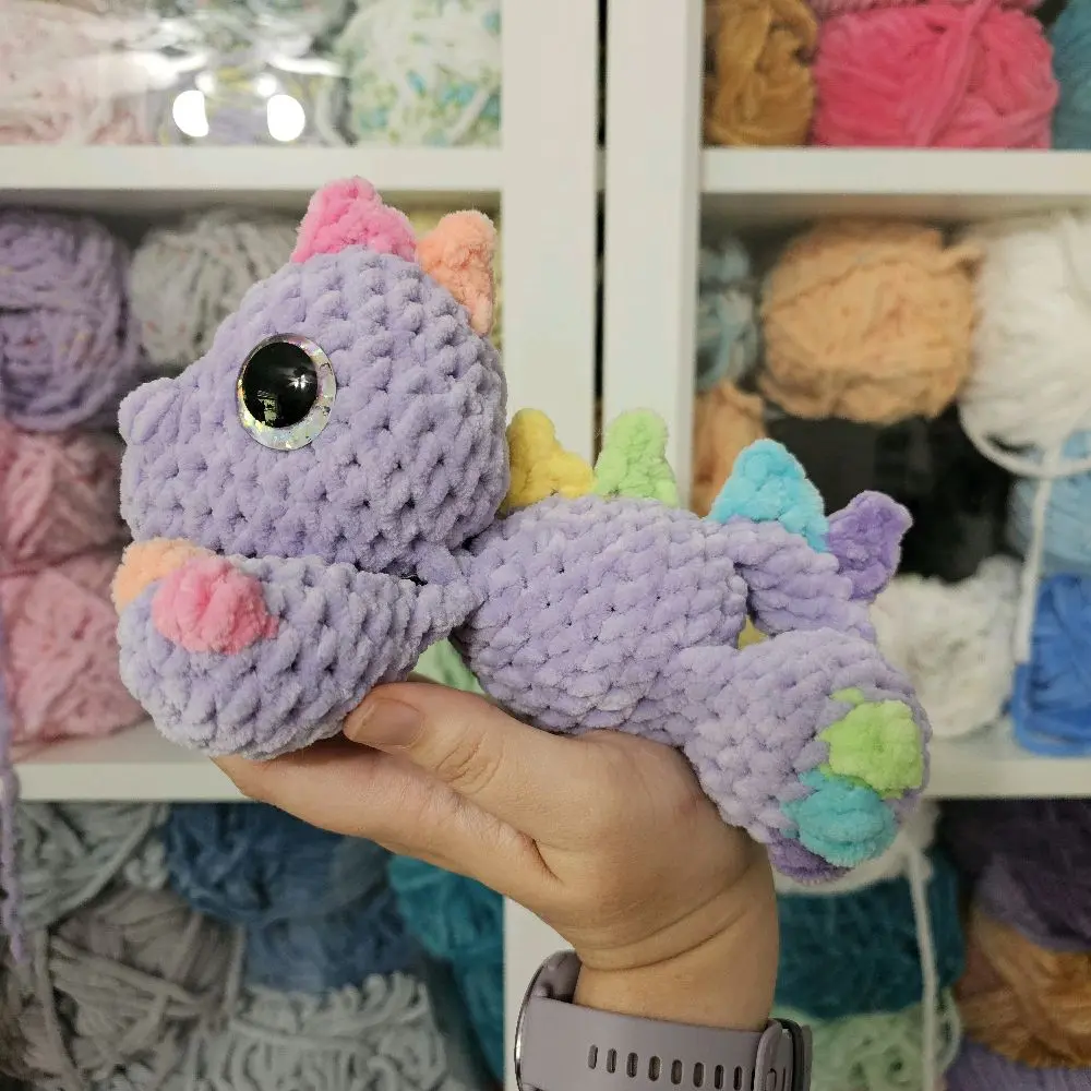 Handmade Crochet Purple/Rainbow T-Rex Amigurumi Stuffed Animal - Soft Stuffed Dinosaur, Crochet Animals, Carefully Crafted, Ideal for Kids' Rooms, Play Areas