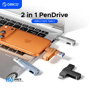 ORICO 2-in-1 PenDrive, 150MB/S High Speed USB Flash Drive with OTG Function, Metal Housing & Swivel Design, Compatible with USB-C and USB-A Devices--EB05