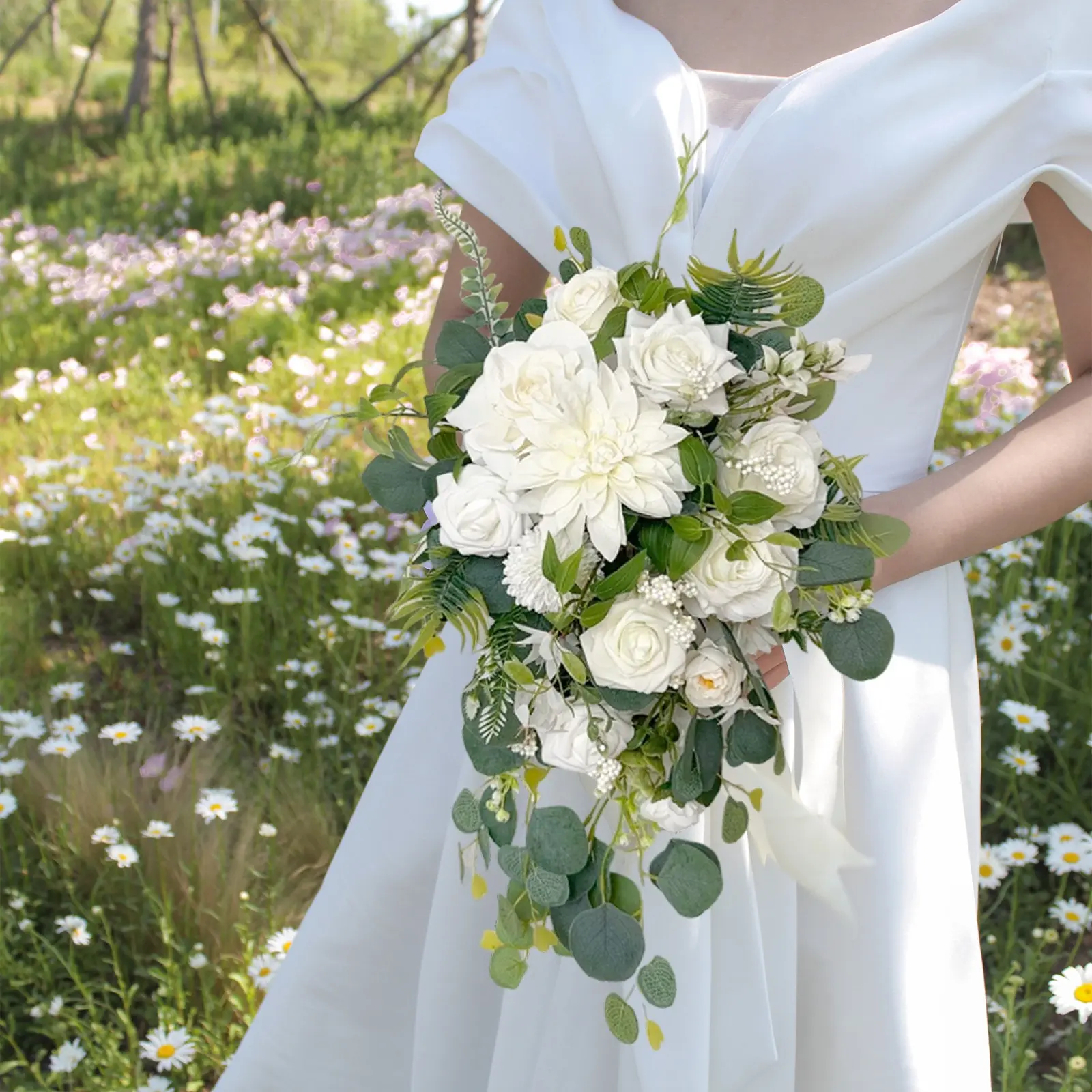Artificial Faux Flower Wedding Bouquet, Fake Bouquets, Decorative Flowers, Elegant Handheld Decorative Floral Decoration for Bride/groomsmaid, Perfect for Home Wedding Photoshoot Props