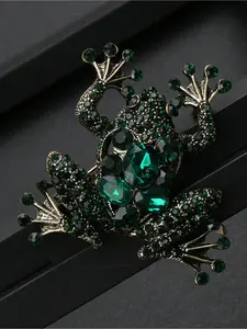 1 vintage green diamond frog brooch, cute animal exaggerated creative diamond brooch, women's accessory gift