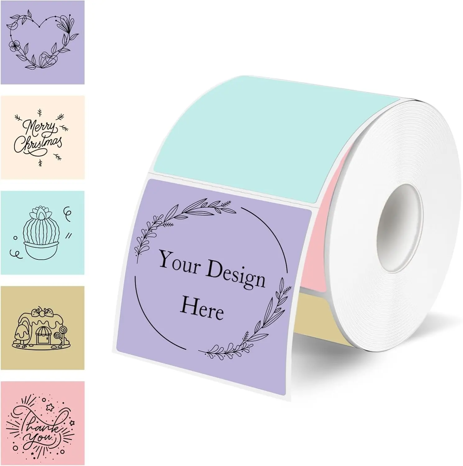 Square Thermal Labels Stickers 2" x 2", Self-Adhesive Waterproof Square Direct Thermal Labels Stickers, Perforation Line Design- 300 Sheets/Multicolor