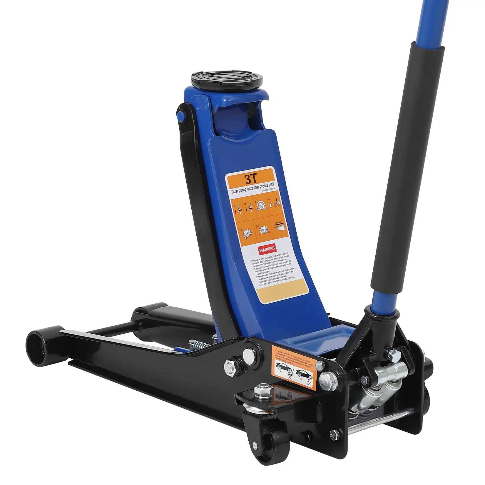 3 Ton Low Profile Floor Jack with Dual Pistons Quick Lift Pump, Professional Heavy Duty Steel Low Profile Hydraulic Jack, Lift Range 3 in-19.5 in, for Car, SUV, Truck Repair & Maintenance, Blue