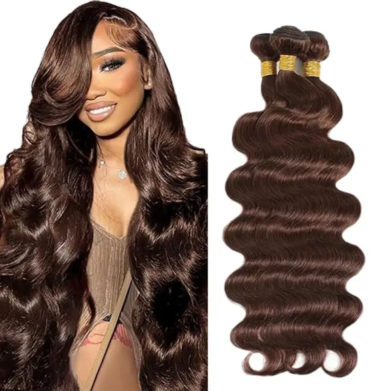 Body Wave Human Hair Bundles Chocolate Brown 20 22 24 Inch Color 4#   Bundle Human Hair Extensions 50 Gram Per Bundle 150g Total Unprocessed Brazilian Virgin Hair