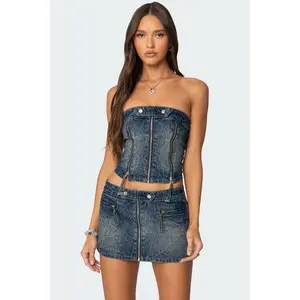 Guinevere Zip Washed Denim Top