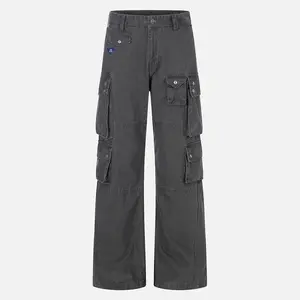 Aelfric Eden Multi Pocket Cargo Wide Leg Pants High Waist Multi Pocket Utility Detail Washed Vintage Finish Heavyweight Fabric Retro Streetwear Unisex Bottoms