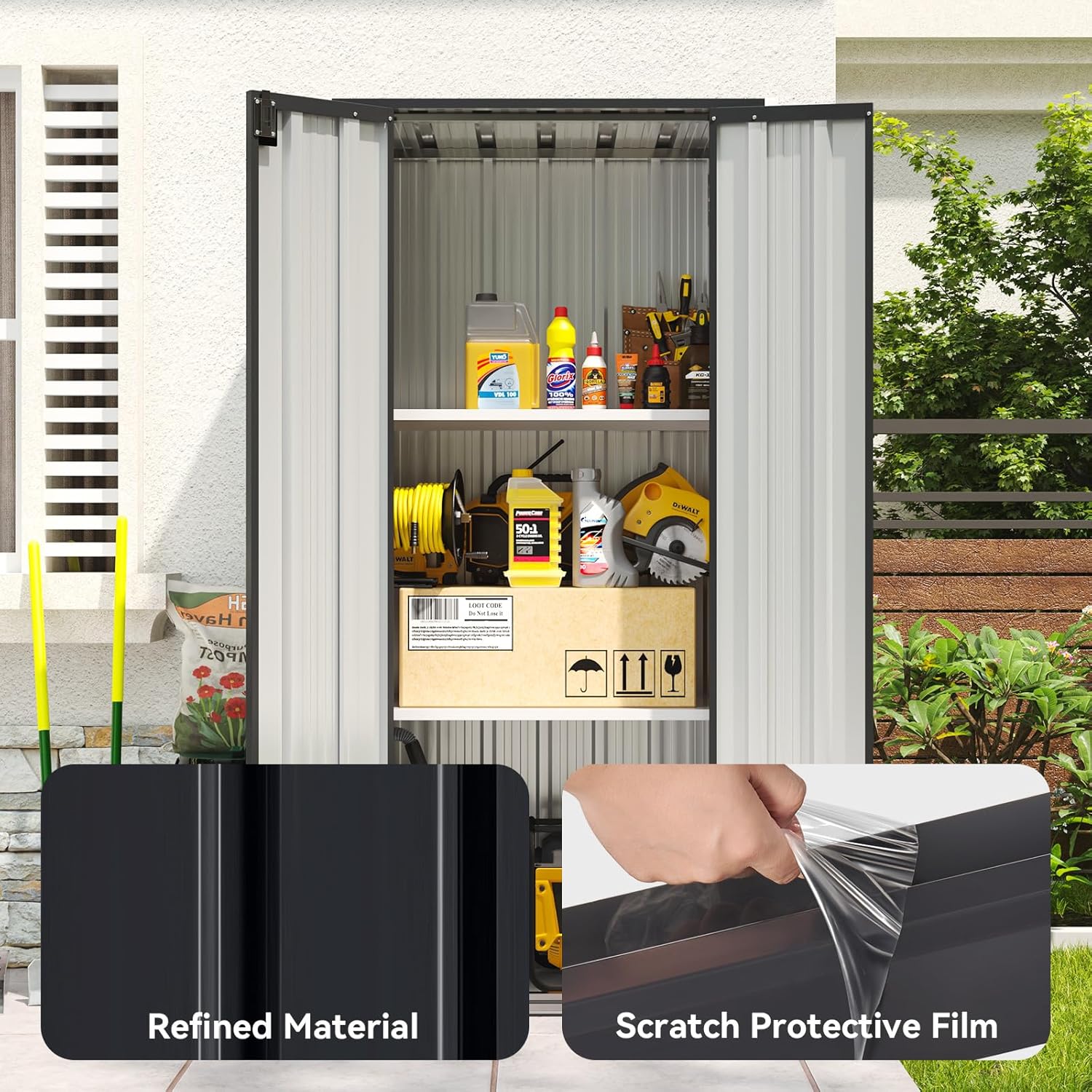 Aoxun 31x19 in Outdoor Storage Cabinet Metal Garden Shed with 2 Adjustable Shelves 3 Layer Waterproof Vertical Storage for Patio Garden Garage Porch Black 22 Cu Ft