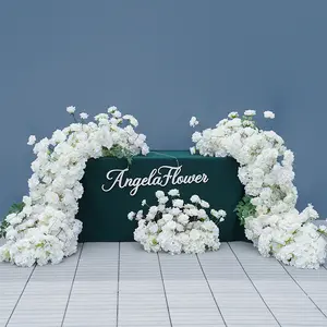 S-A8147 White Rose Hydrangea Floral Arrangement Sofa Table Runner Floor Flower
