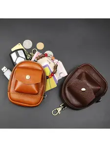 Genuine Leather Coin Purse Soft Change Purse with Hook and 2 Pockets Mini Coin Pouch Holder for Men Women Outdoor Sport Key Case