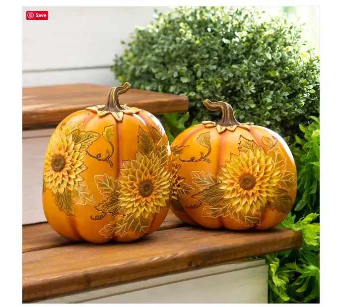 Carved Pumpkins with Sunflowers, Set of 2