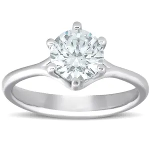 1 Ct Round Diamond Engagement Six Prong Solitaire Ring 14k White Gold Enhanced