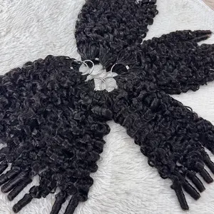 Human Hair Feather Crochet 12A Burmese Curly Natural Black Pre-Separated Feather Crochet Invisible Crochet Hair Extensions