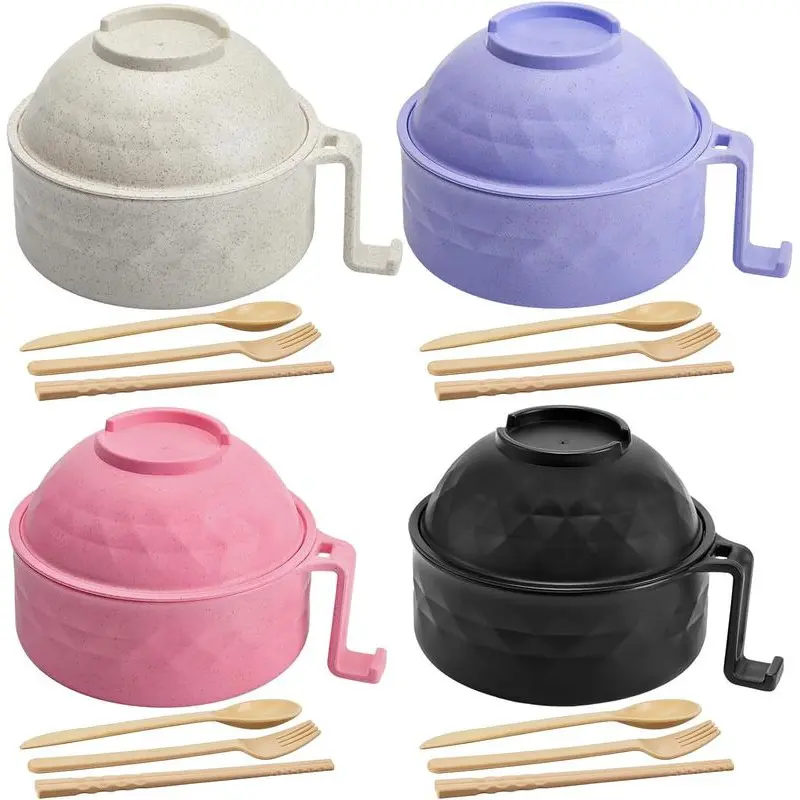 Microwave Ramen Bowl Set, Ramen Noodle Cooker with Lid & Handle, Perfect for Home, Office, Dorm, or College Tableware