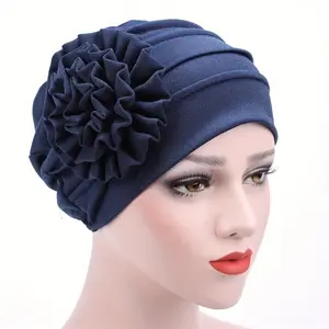 Elegant Polyester Turban Hat for Women - 100% Polyester Knitted Cap with Floral Side Embellishment, Stretchable Headwear for Wedding and Religious Occasions, Hand Washable - Pack of 1