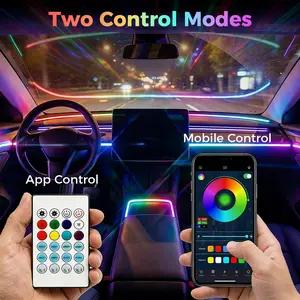 Car Interior RGB LED Ambient Light Strip Vehicle Accessories, USB-Powered Car Accessories with App & Remote Control, Music Sync, 110CM 1-in-1/2-in-1 Options, Auto Parts Multicolor Multi-Mode LED Lights Kit Light Kit with App Control hood