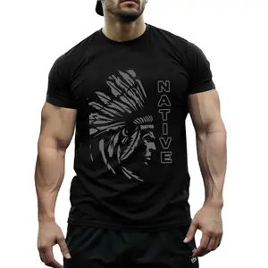 Graphic Print Crew Neck Short Sleeve T-shirt for Men- Native American Design, Casual Summer Tee for Daily Wear and Vacation Resorts