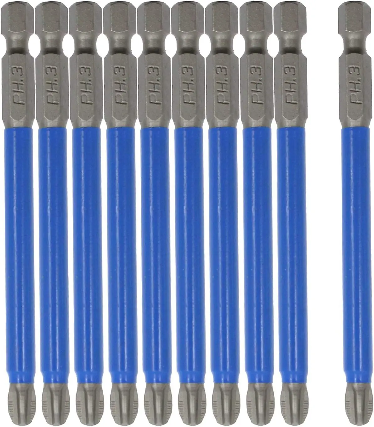 10Pcs Magnetic PH3 Bits Set 3.5 inch Long Anti Slip #3 Bit (PH3 x 90MM)