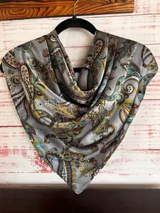 Gray wild rag / paisley wild rag / Wild rag / square scarf / bandana / neckerchief / satin scarf / silver paisley wildrag