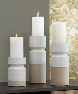 3 Piece Hurston Candle Holder Set Modern White Ceramic Design for Home Decor 14 Inch Height 5 Inch Width and Depth Ideal for Living Room Bedroom or Entryway