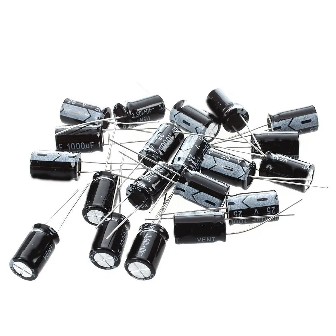 20 Pcs Radial Electrolytic Capacitors with Radial Leads, 1000uF 25V 105C, Aluminum Dielec., Black, 10x17mm for Home & Festive Party Supplies, Party Bags & Gifts