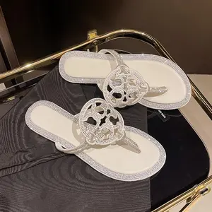 Women's Diamond Flip Flops Fashion Casual Comfortable Flat Sandals Home Outdoor Solid Color Lightweight Breathable Girls Daily Summer Walking Footwear