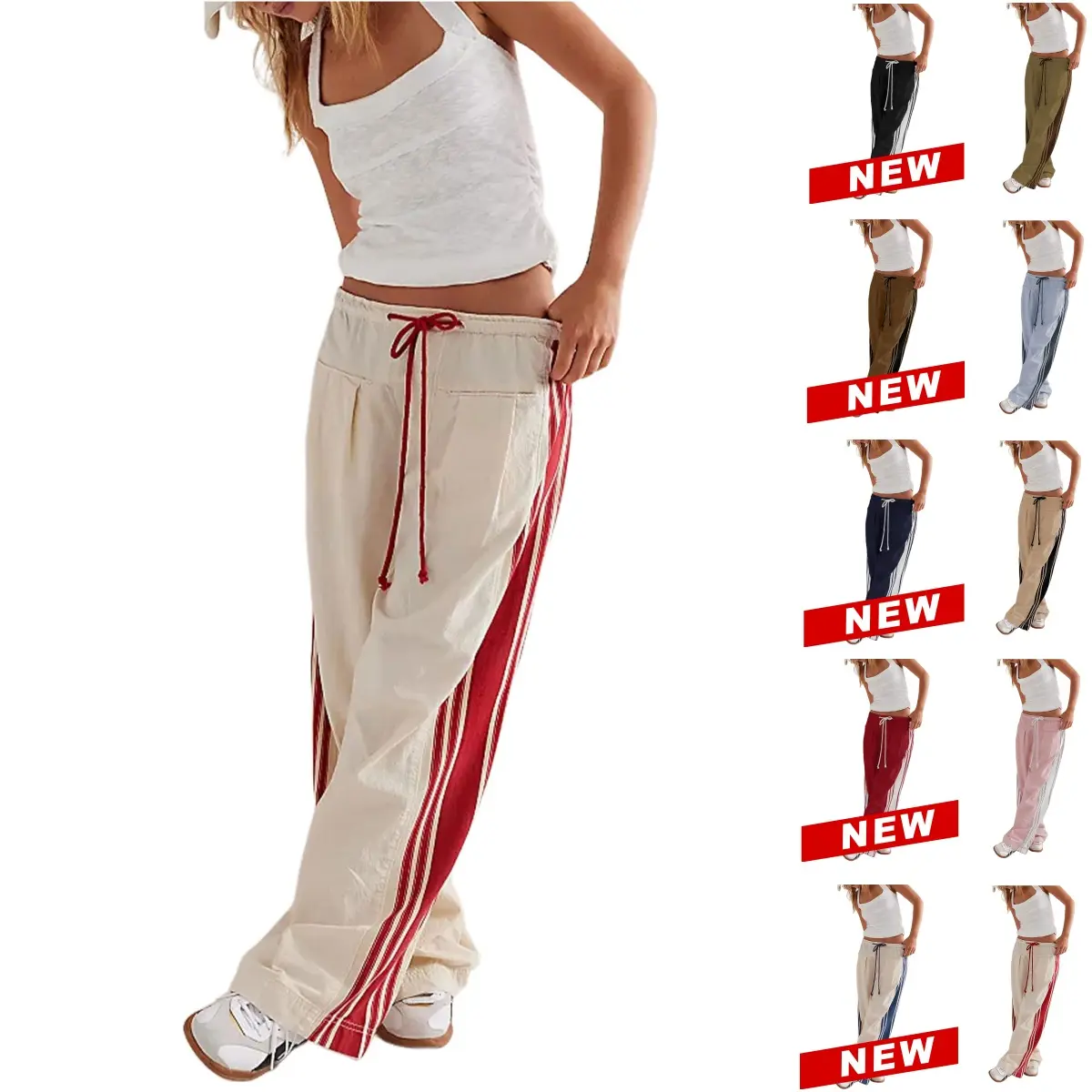 Tanming Women's High-Rise Cargo Pants - Loose Fit Moves With You All Day, Athletic Activewear with Side Stripes and Adjustable Belt, Spandex Blend, Poly-Rayon Mix
