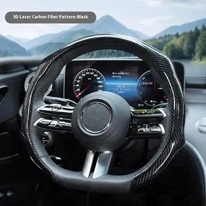 Men's 15-Inch 5D Laser Carbon Fiber Steering Wheel Cover, Universal Fit, Quick Steering Response, Non-Slip Secure Grip, Ultra-Thin Design, All-Season Automotive Car Interior Accessory