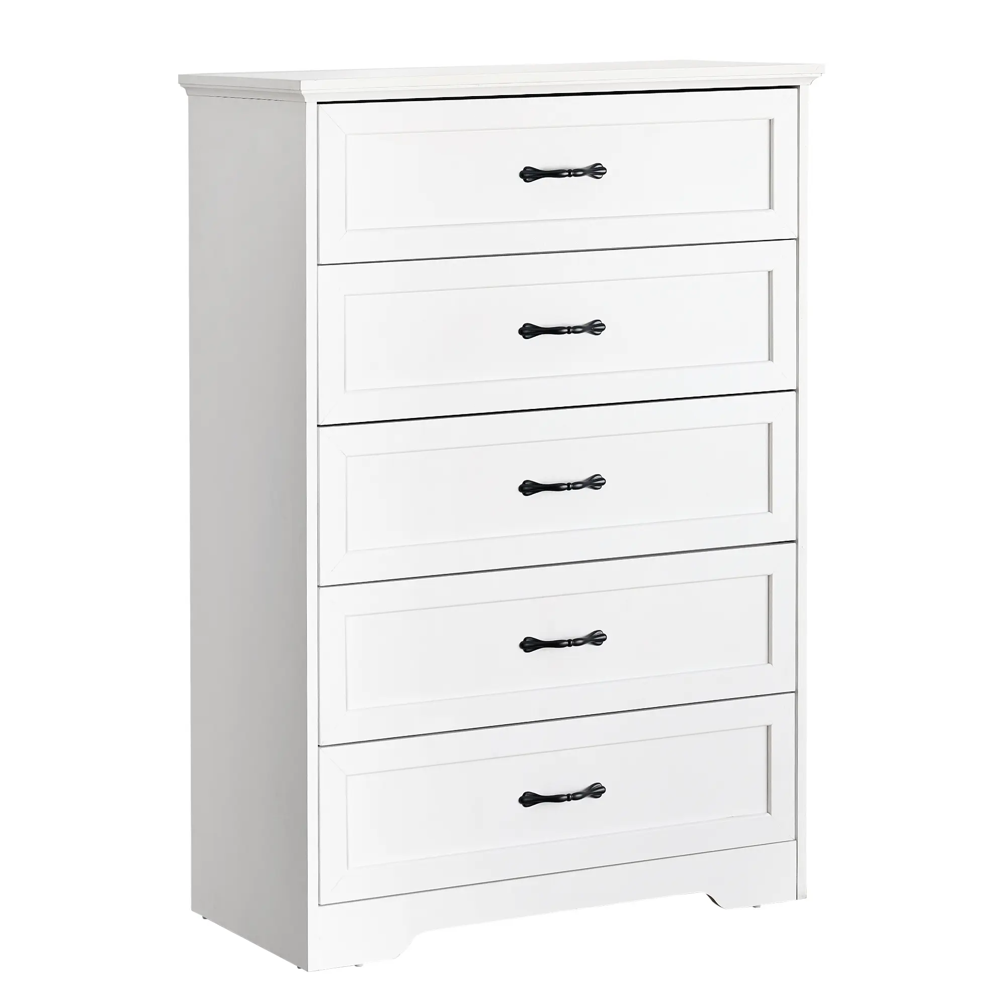 White 5-Drawer Vertical Multi-Drawer Makeup Vanity Dresser Cabinet with Metal Handles, Anti-Collapsing Safety Design, Farmhouse Home Decor, Indoor Furniture for Bedroom, Entryway, Multi-Drawer Makeup Vanities