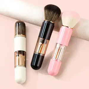 6-In-1 Integrated Makeup Brush Set, Extendable Dustproof Design, Multi-Functional Foundation Brush, Travel Mini Beauty Tool Kit for Students