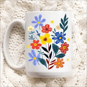 Subtle FDT Flower Ceramic Mug, Hand Painted Flower Bundles All Around Mug, Anti FDT Floral Coffee Mug, FDT Liberal Flower Drinkware Coffee Cup, Unique Gift for Her Tumbler Washable