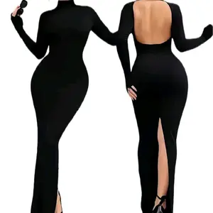 women's dress black slim - fit evening gown backless  elegant and very sexy