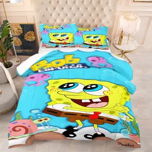 Spongebob Pattern Comforter Set, Soft And Durable Bedding Set, Includes 1 Comforter And 1 Or 2 Pillowcases, Daily Holiday Birthday Gift Bedroom Decor For Kids And Adults