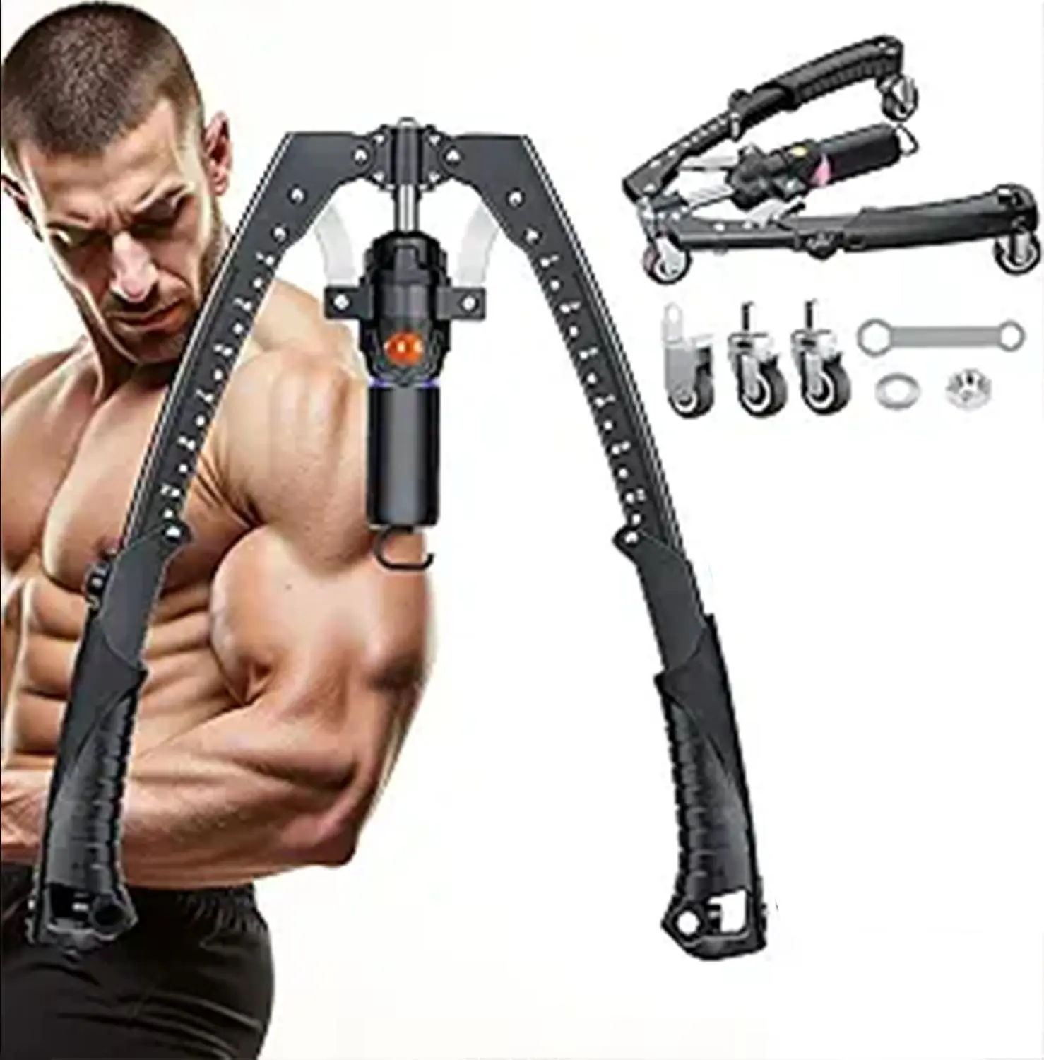 Compact Hydraulic Chest and Arm Trainer, 2-in-1 Twister & Ab Roller with Foam-Grip Handles, 15-Level Adjustable Resistance (22-440 lbs), Snap-Fit Adjustable Hand Strengthener for Home & Truck Drivers