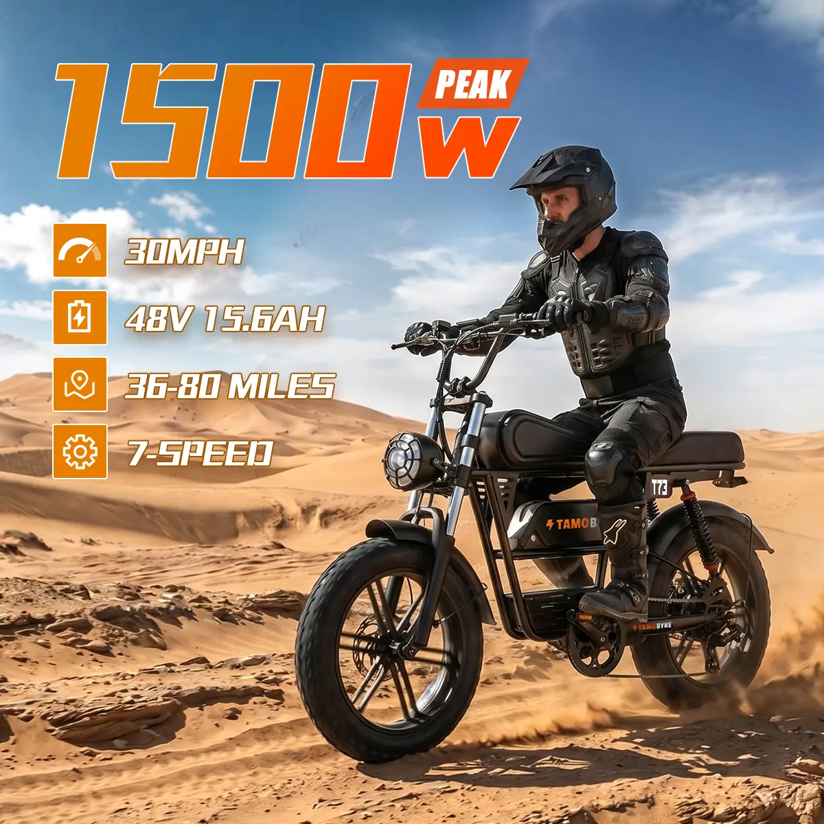 【SummerVibes】TAMOBYKE T73/T73 MAX Electric Bike for Adults,1000W/1500W Motor, up to 30/33Mph Max Speed,48V15.6-36.4Ah Removable Battery E-Bike,5-Speed Gear,20'' Fat Tire for Commute and Country Riding.