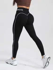 New Colorblock Letter Waist Gym Minute Seamless Skin-Tight Sports Pants High Waist Butt Lifting Yoga Pants Pilates Training Outerwear Slim Fit Fitness Yoga Pants Bum Leggings High Waisted Leggings