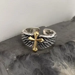 Cross wing ring retro ring hip hop niche wing ring versatile personality domineering ring unisex open ring