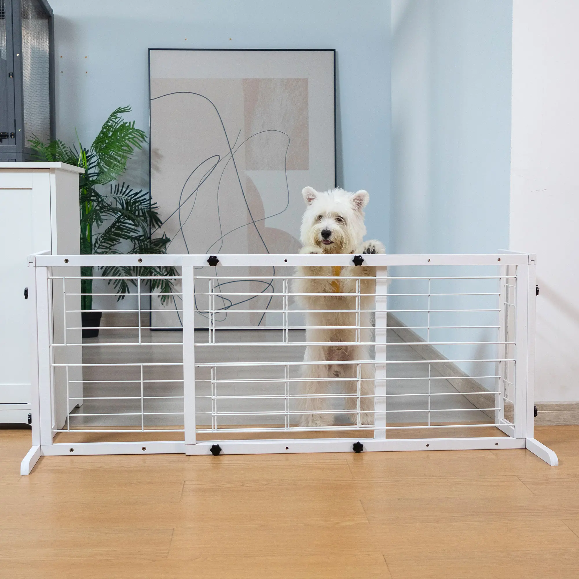 COZIWOW 38-60" Dog Gate Indoor Free Standing Pet Gate for Doorways Extra Wide Wooden Fence Puppy Safety Gates for The House Stairs Hallway No Drilling Required Sturdy Stable Design Adjustable Width