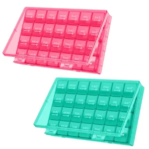 Barhon 1-2 Pack Monthly Large-Capacity Pill Organizer Premium AM PM Medicine Dispenser with 28 Compartments Vitamin & Supplement Storage Box Luxury Weekly Pill Case for Travel Health & Wellness Management