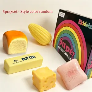 5pcs/set - Toast cheese butter stick and other stress relieving toys, blind box stress relieving toys, sensory set, creative slow rebound toys, party gifts, 5 different styles