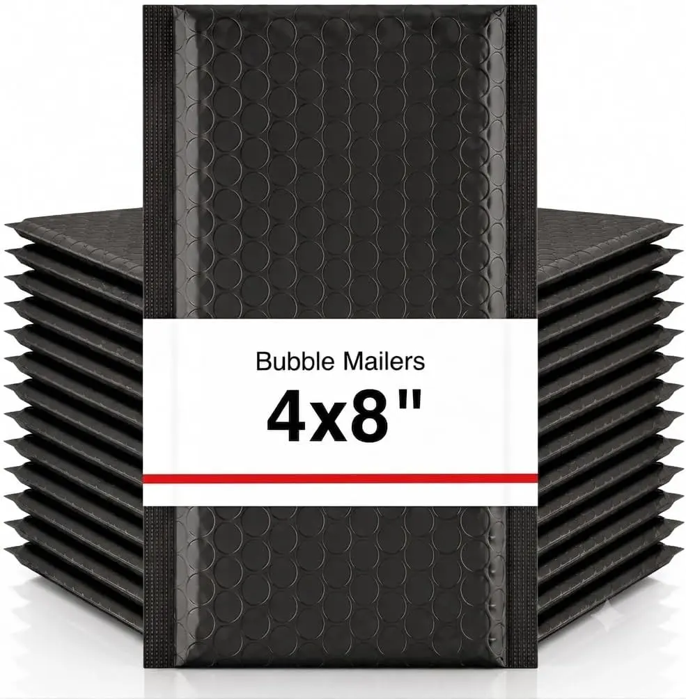 Buble Mailers 4"x8" 50 Pac black Padded Envelopes Mailers Waterproof Usable Size 4"x7" Self-Seal Padded Mailing Envelopes Bubble Opaque Padded Mailer for Small Businesses，