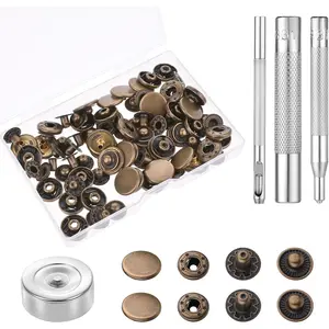 24 Sets Heavy DutyLeather Snap Fasteners Kit, 15mm Metal Snap Buttons Heavy Duty Press Studs Kit with 4 count Installation Tools Leather Snaps Buttons for Clothing Jackets Jeans Canvas Bags (Bronze)