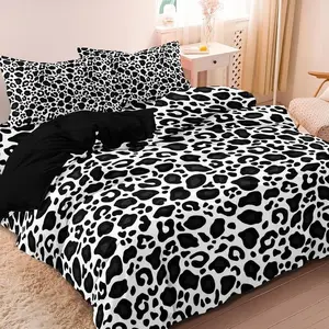3pc dark leopard print down duvet cover set, Bedroom bedding set, including one duvet cover and two pillowcases, suitable for single and double beds, multiple sizes available, perfect for bedrooms, dormitories, hotels, apartments