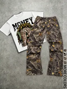 Men's Short Sleeve Round Neck Tee & Sweatpants Set, Clothes, Menswear, Matching, Letter Print Design, Casual Street Style Streetwear, Fall Winter Fashion, Fitted Comfortable