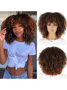 Afro Wigs for Black Women Kinky Curly Hair Wig Afro Synthetic Full Wigs Soft and Fluffy Like a Bomb 16 Inches Short Kinky Curly Hair