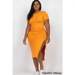 Plus size Ruched Short Sleeve Midi Dress