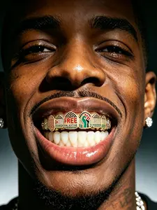 Free Palestine Theme Full Diamond Dental Retainer, Hip Hop Rap Style, Colorful Rhinestone Cool Gold Tooth Grill, Music Festival