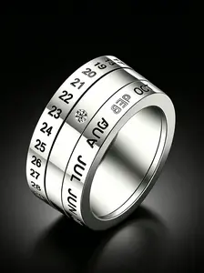 Stainless Steel Rotating Calendar Ring, Dual Date and Month Rotation, Personalized Gift for Special Occasions, Casual Style Daily Wear