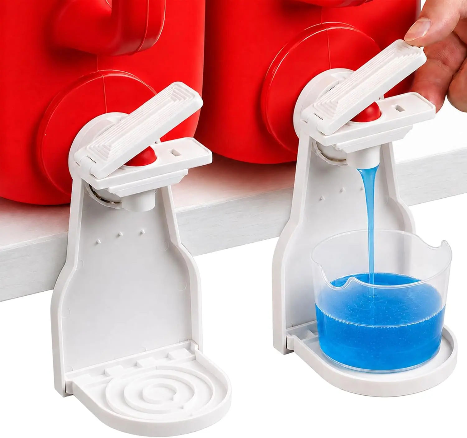 Modern Laundry Detergent Dispenser Cup Holder Accessory - Upgraded Nozzle, Adjustable Easy Switch, Drip Tray, Mess-Free Liquid Organizer for Laundry Room Bottles with Simple Installation