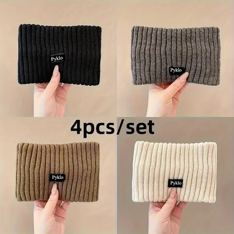 Women's 4-Pack Wide Ribbing Knitted Fabric Hair Accessories, Elastic Stretchy Warm Ear Warmers, Versatile Solid Adult Female Casual Wear Head Wraps for Fall Winter Daily Outfits